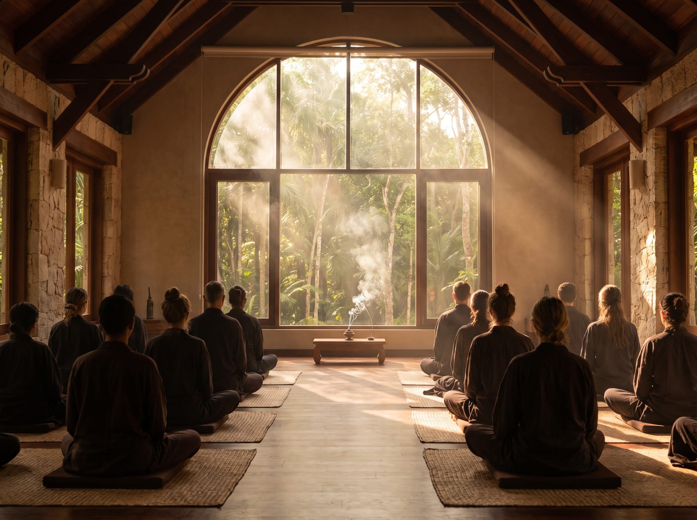 Students in a meditation hall