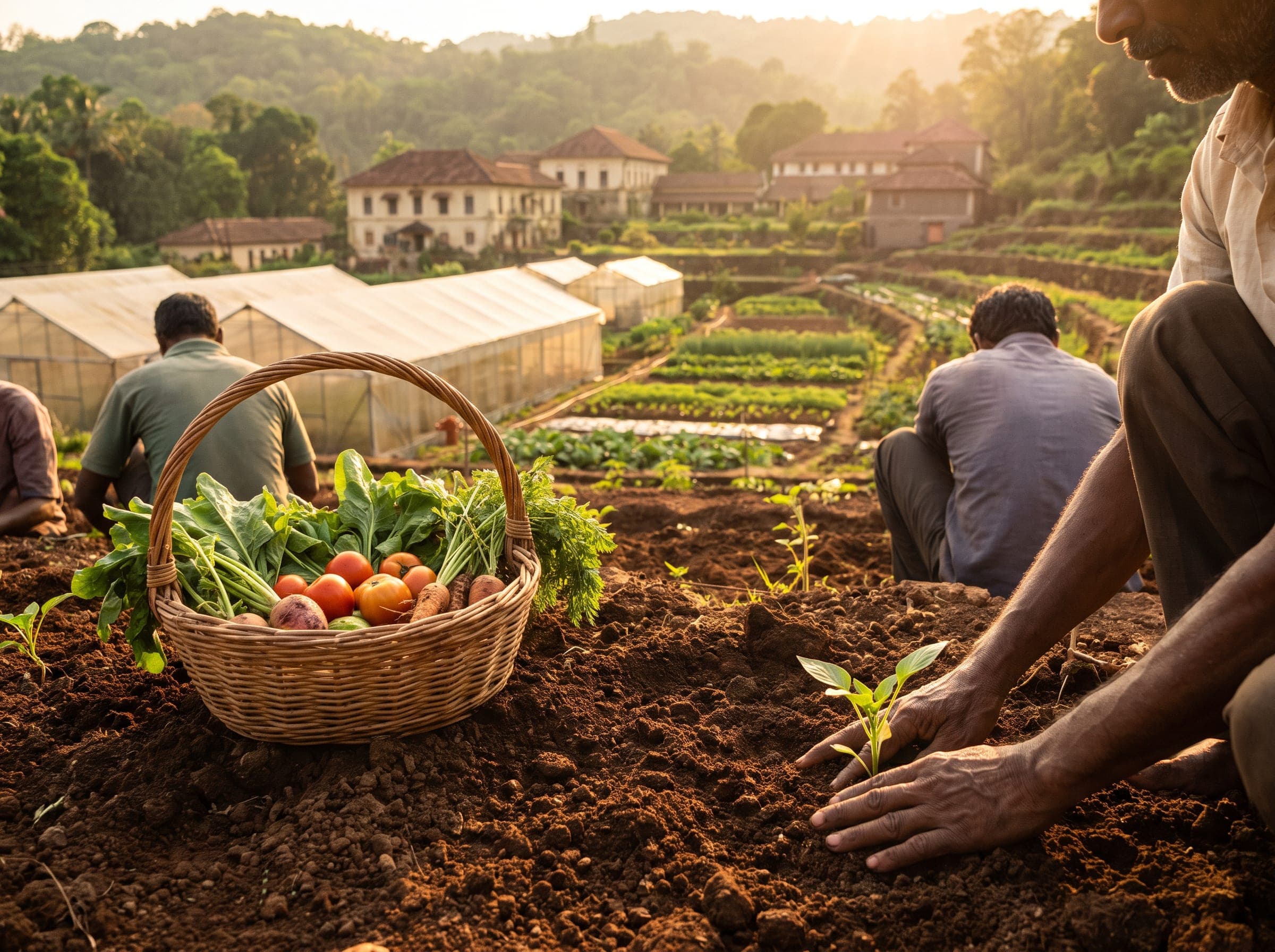 Students learning organic farming